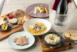 A variety of dishes that go well with wine and sparkling wine.